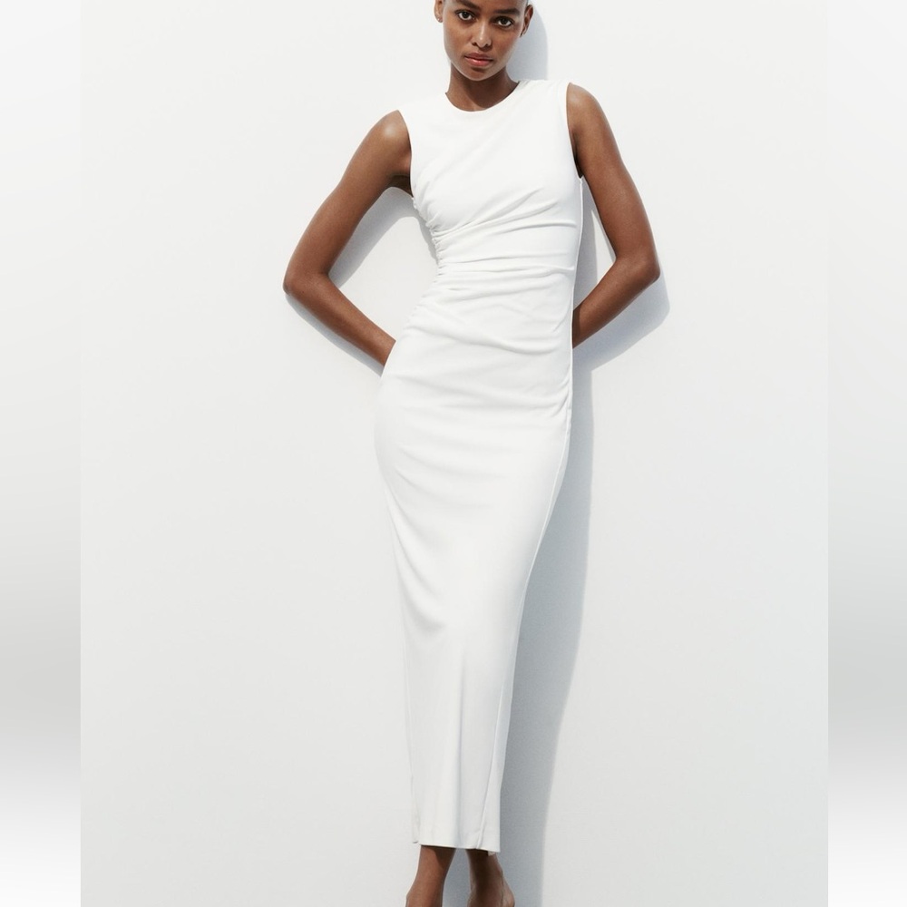 DRAPED MIDI DRESS ZARA WHITE NWT